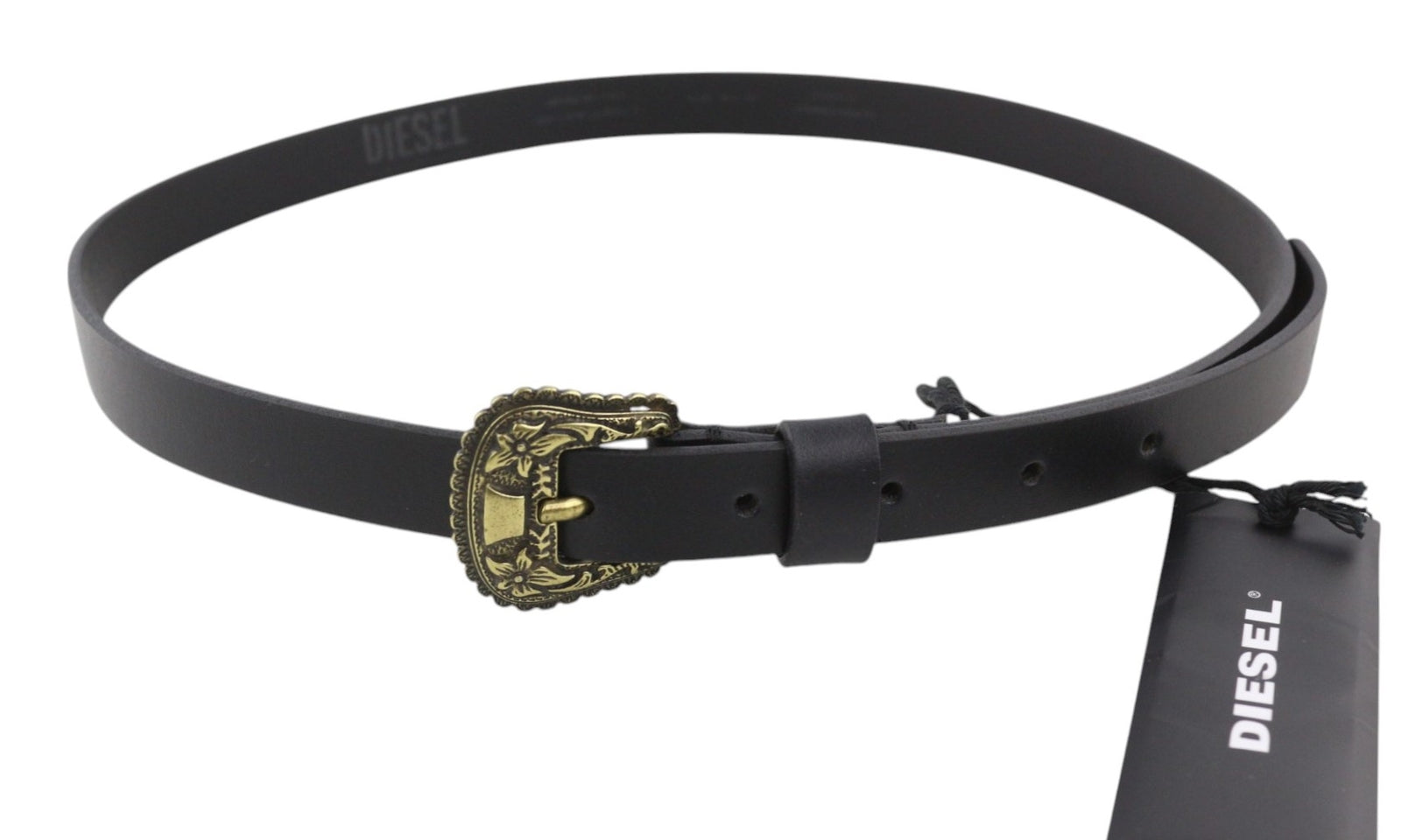 DIESEL B-Texy Women Belt 85 cm Black 100% Leather Metal Buckled Thin