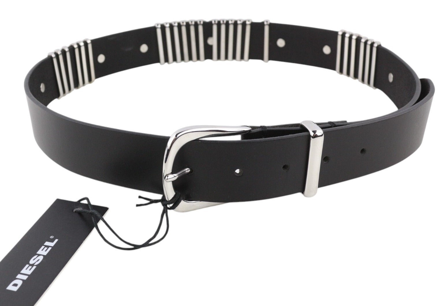DIESEL B-Burny Women Belt 85 cm Black 100% Leather Detailed Metal RRP180