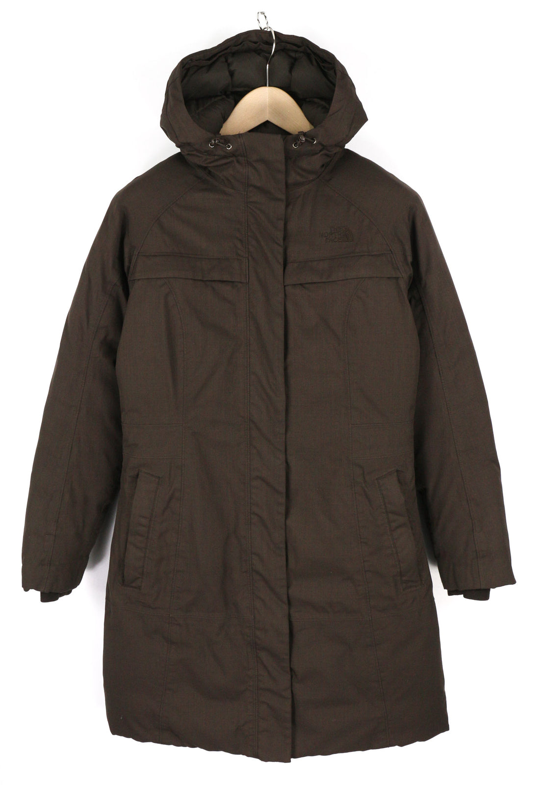 THE NORTH FACE Women Jacket S Brown Parka Goose Down Insulation Hooded Logo