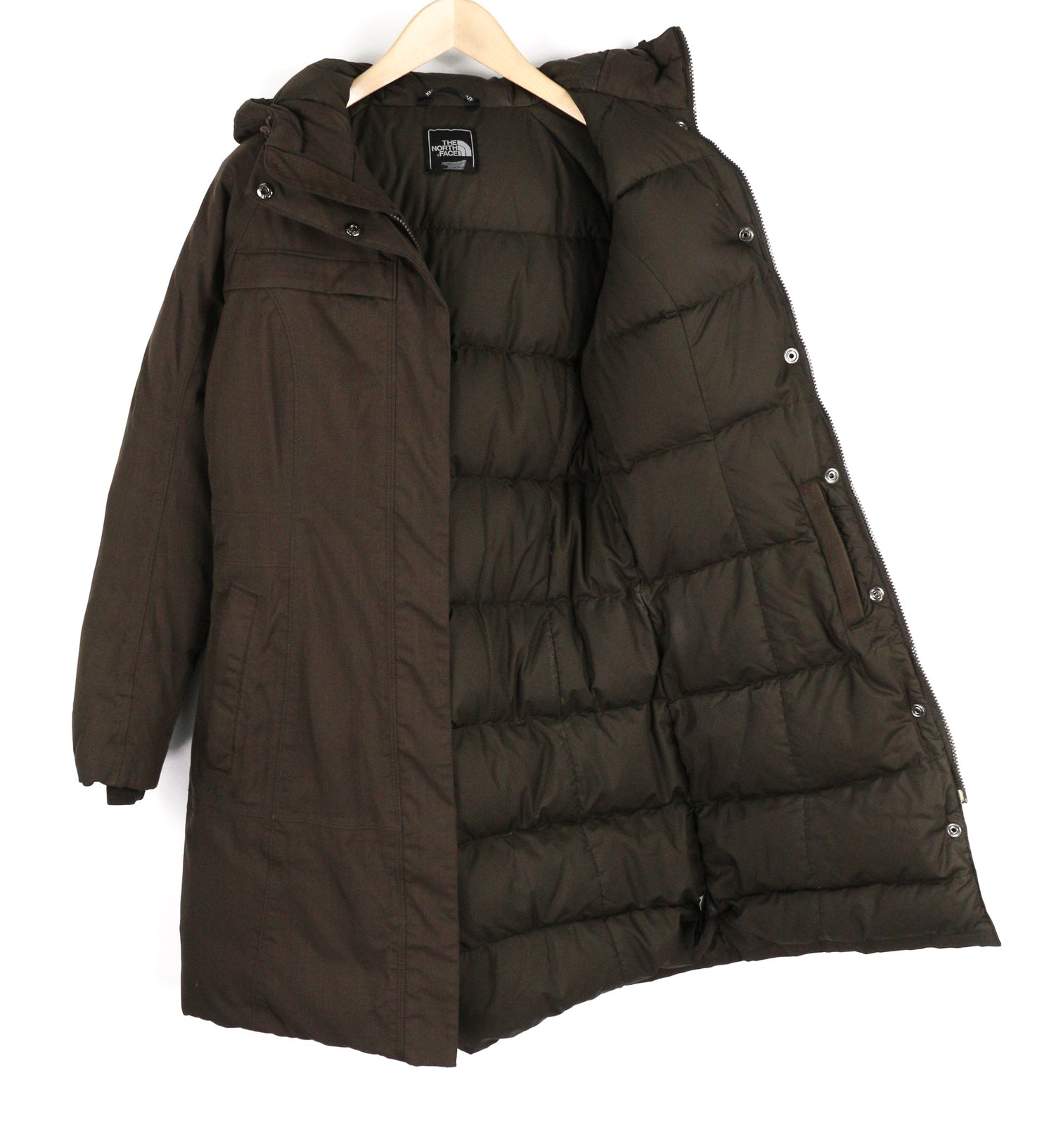 THE NORTH FACE Women Jacket S Brown Parka Goose Down Insulation Hooded Logo