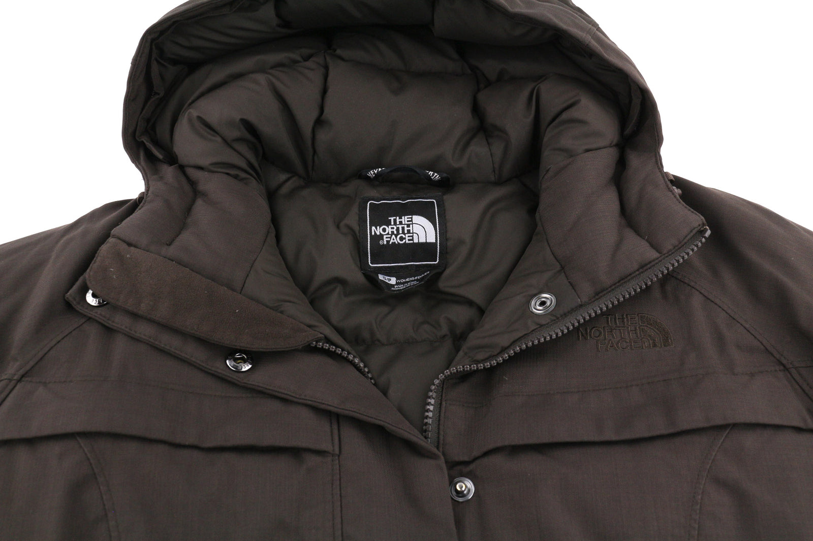 THE NORTH FACE Women Jacket S Brown Parka Goose Down Insulation Hooded Logo
