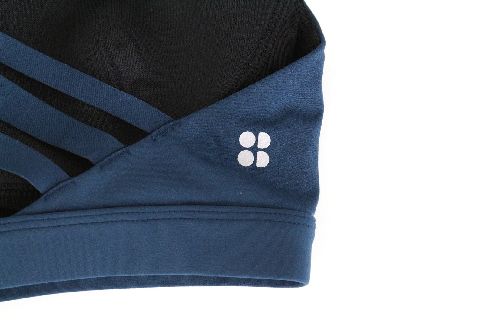 SWEATY BETTY XS Navy Zip-Front Gym Bra with Crossed Back Straps