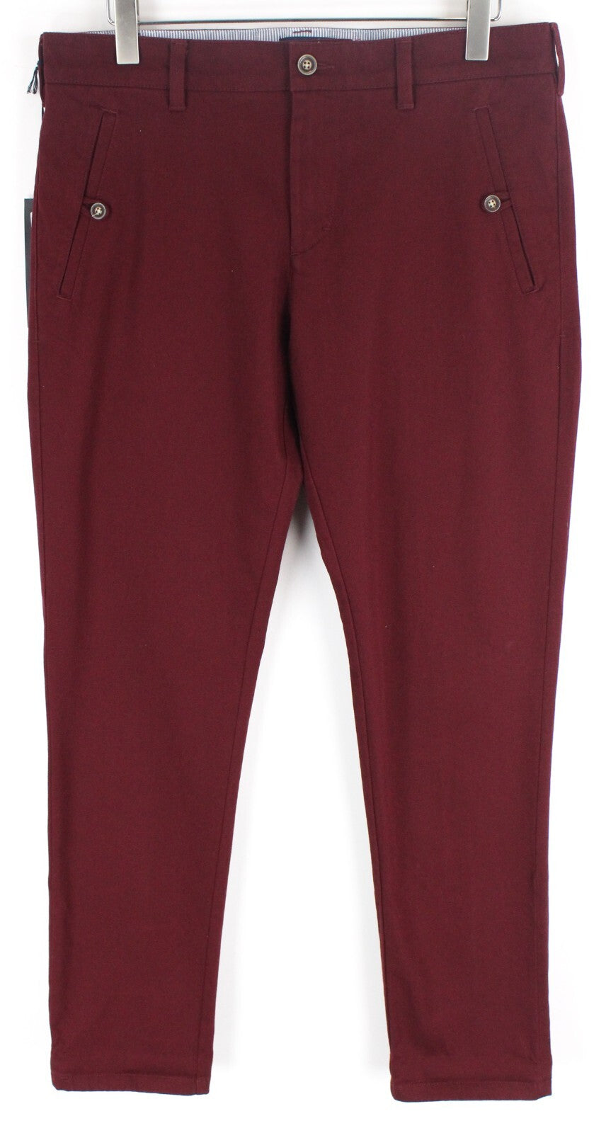 HARMONT & BLAINE Men Trousers 46 Burgundy Narrow Fit Twill Red Stretch Pocketed