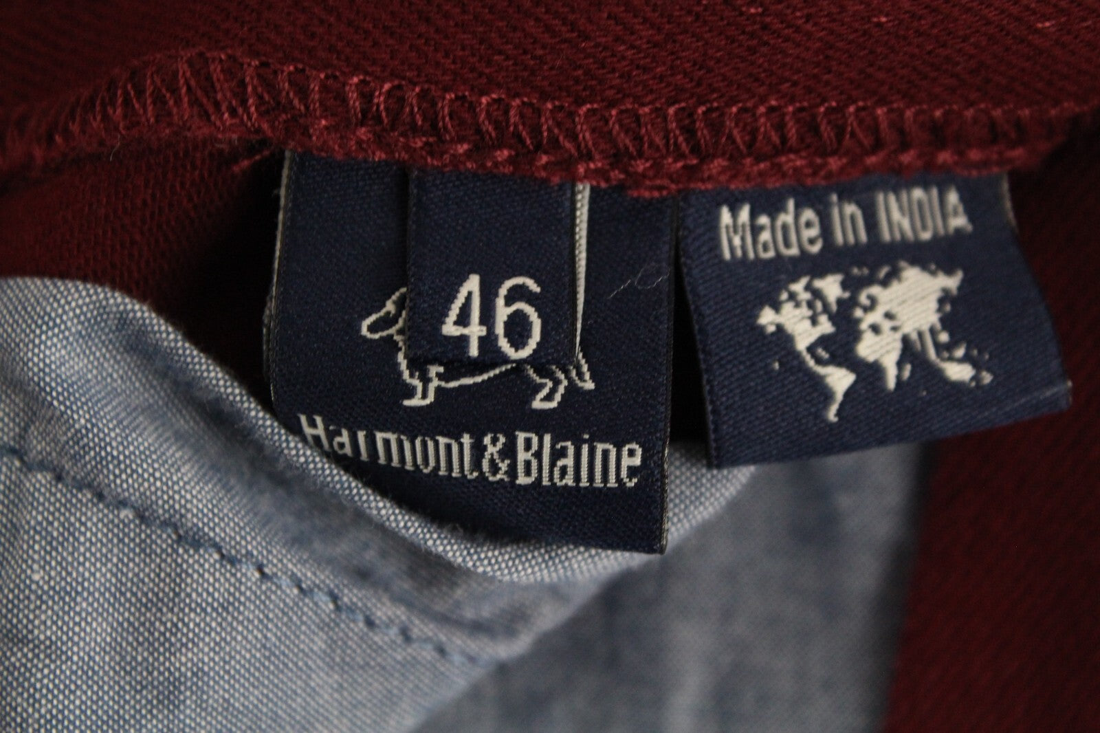 HARMONT & BLAINE Men Trousers 46 Burgundy Narrow Fit Twill Red Stretch Pocketed