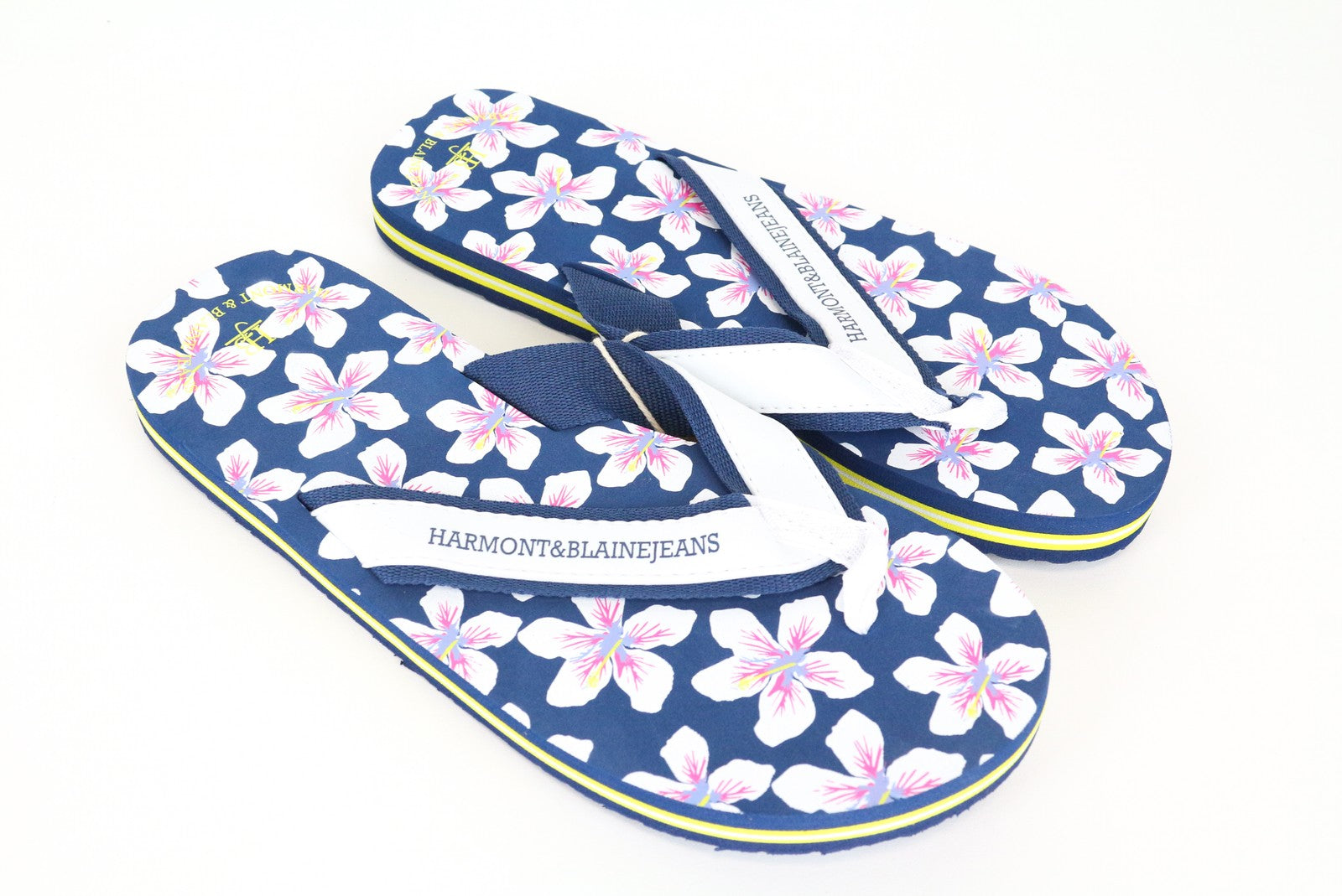 HARMONT & BLAINE Men's EU41 Blue Slip-On Flip Flops Floral Print Unisex