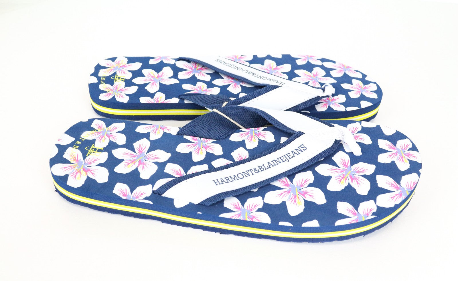 HARMONT & BLAINE Men's EU41 Blue Slip-On Flip Flops Floral Print Unisex