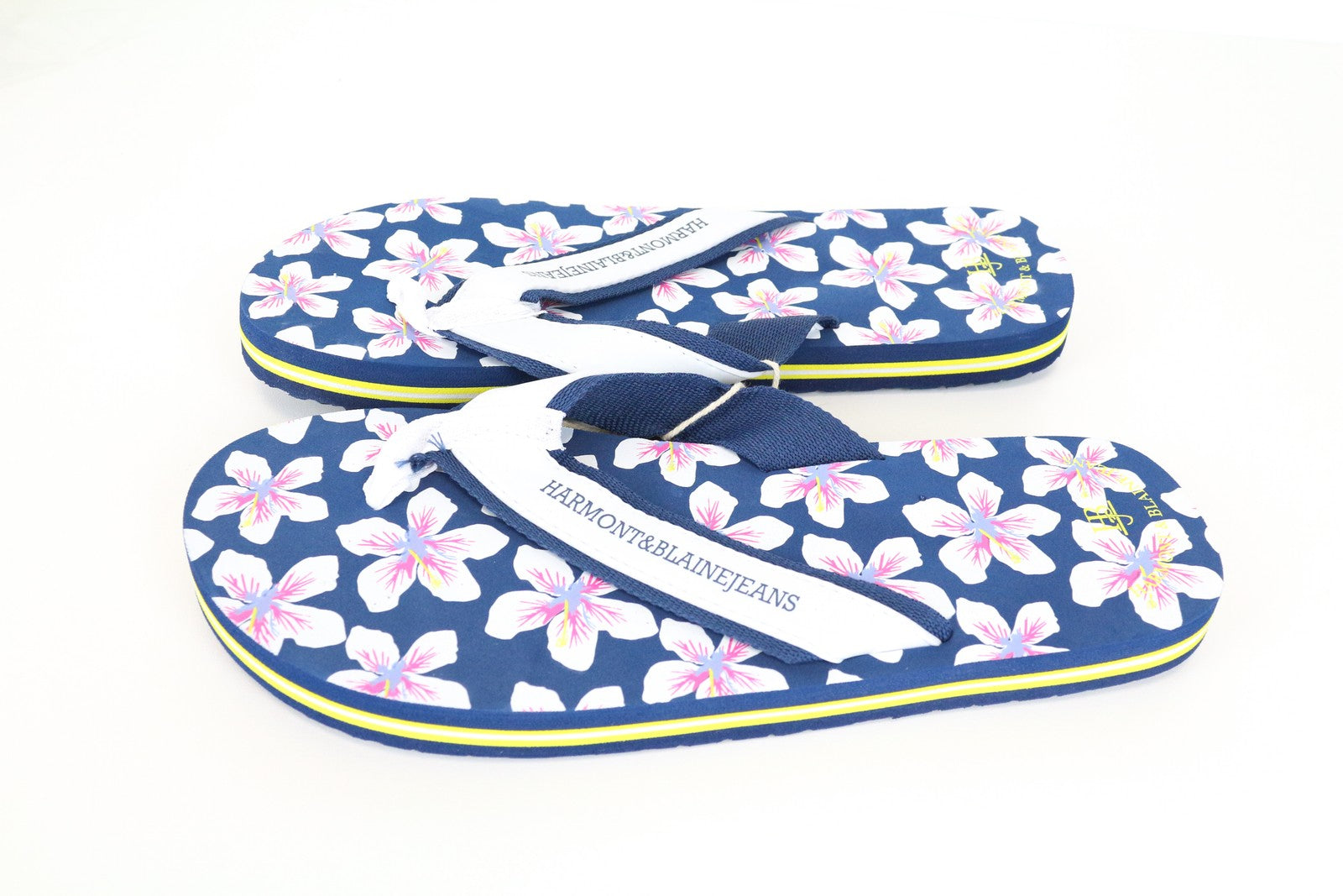 HARMONT & BLAINE Men's EU41 Blue Slip-On Flip Flops Floral Print Unisex