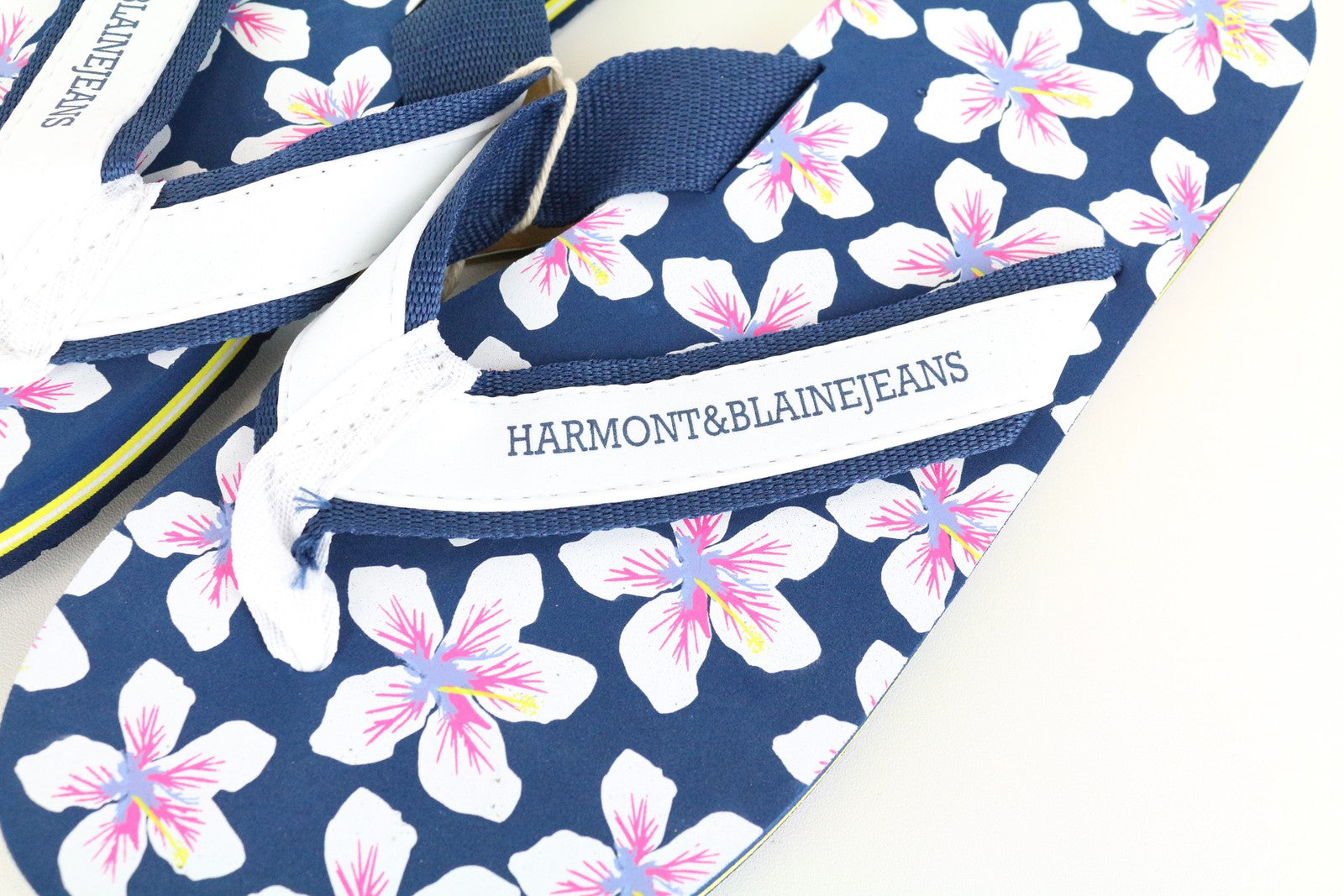 HARMONT & BLAINE Men's EU41 Blue Slip-On Flip Flops Floral Print Unisex