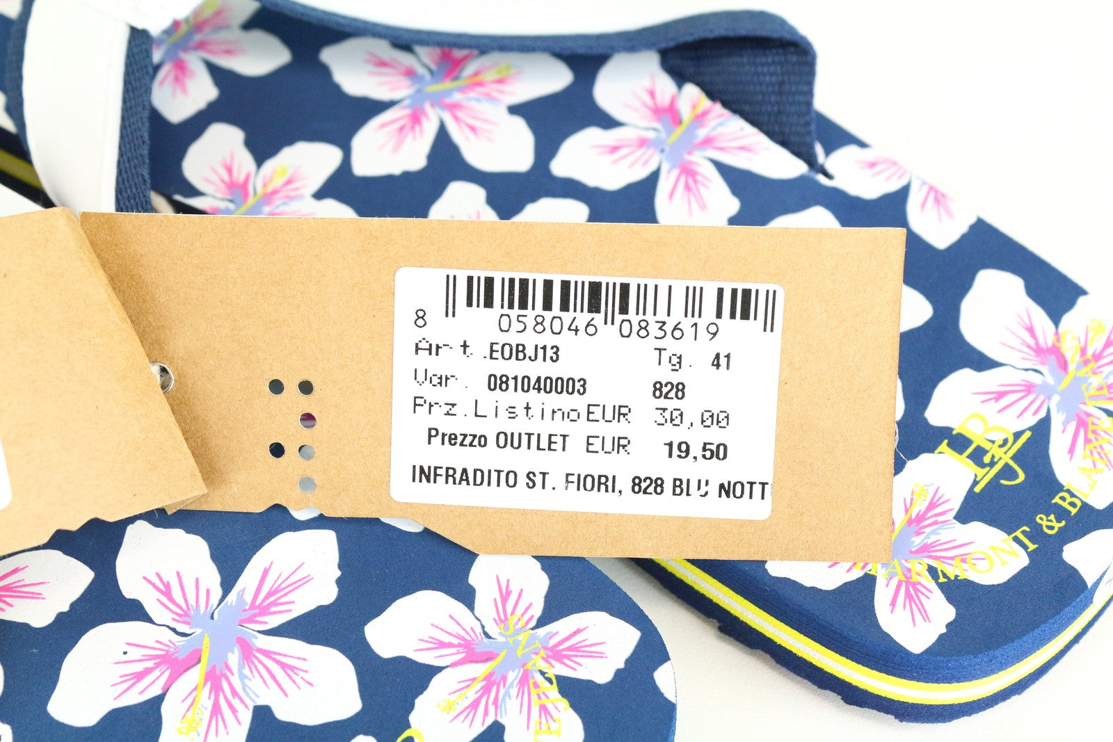 HARMONT & BLAINE Men's EU41 Blue Slip-On Flip Flops Floral Print Unisex