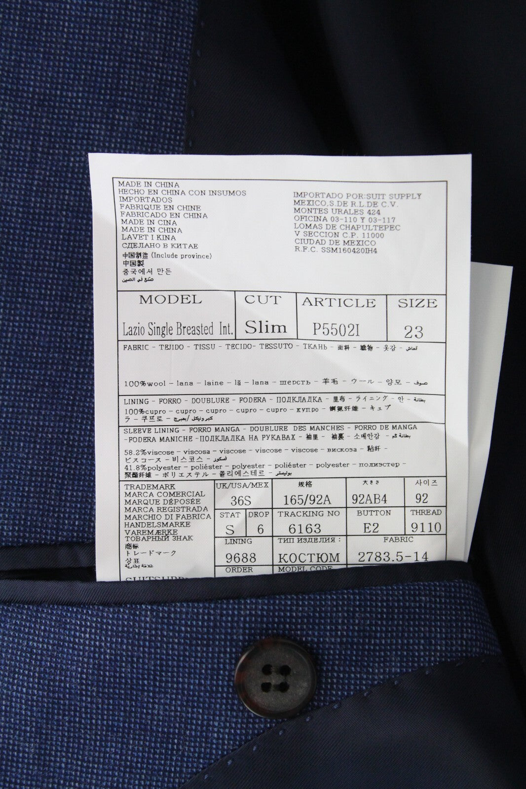 SUITSUPPLY Lazio Suit Men's UK36S Blue Wool Slim Fit 2 Piece with Pleats