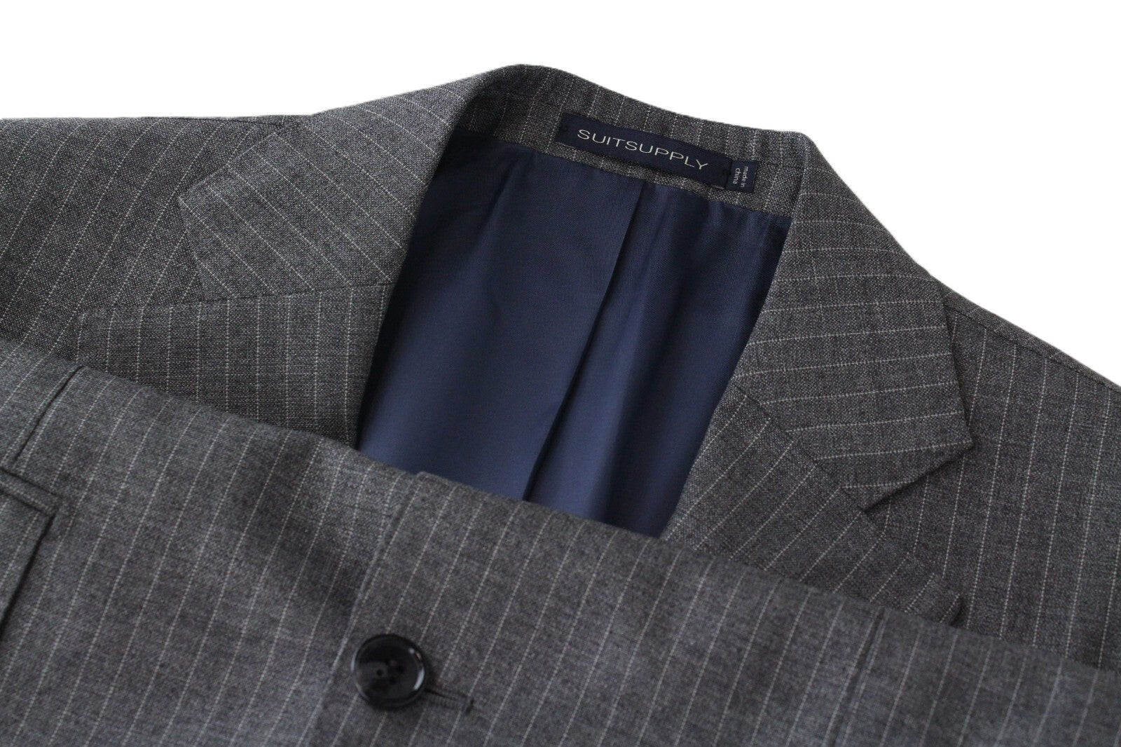 SUITSUPPLY Lazio vyriškas pilkas švarkas UK36R grynos vilnos dryžuotas su vienu ventiliacijos skeltuku 