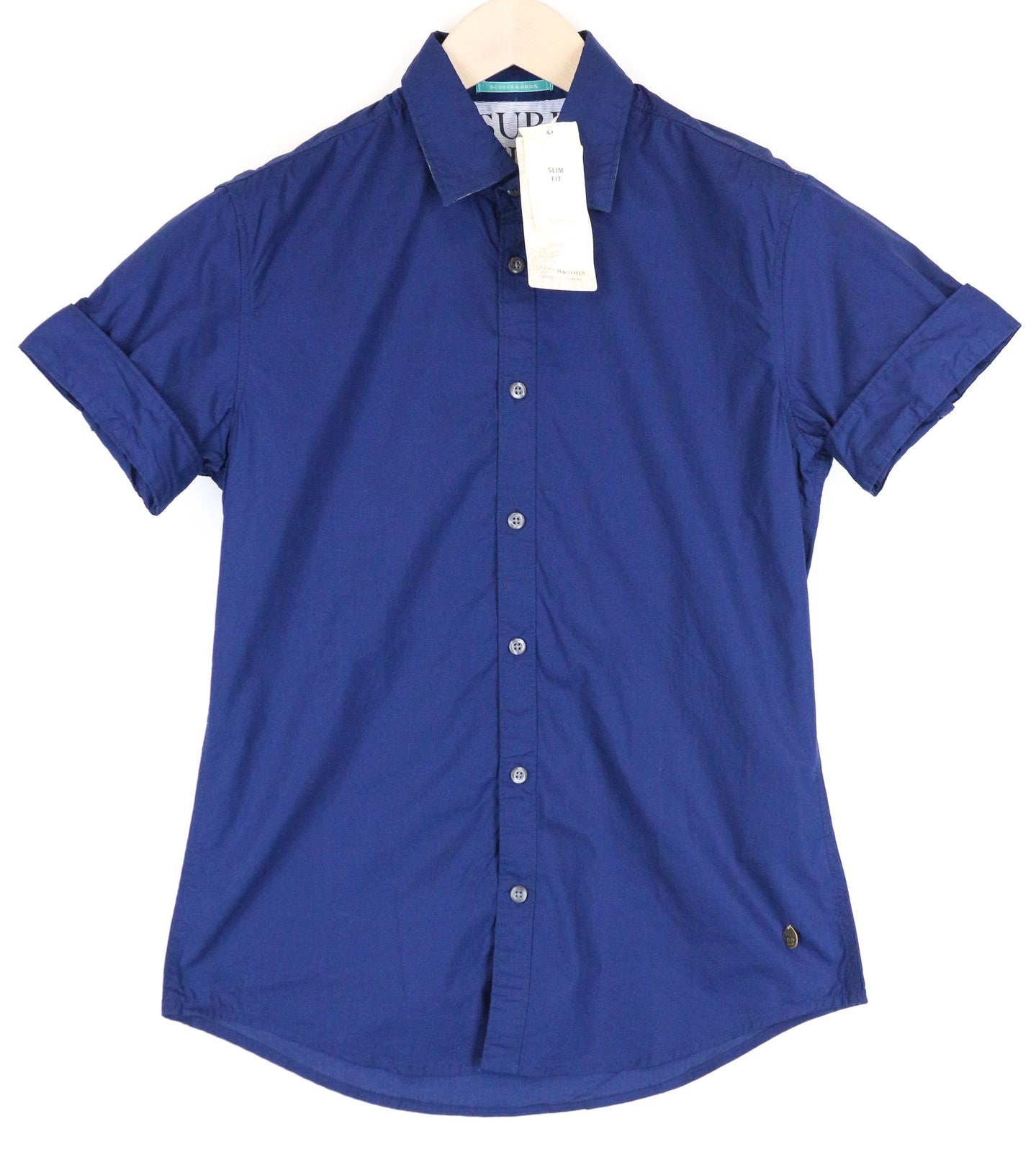 SCOTCH & SODA Ams Couture Blue Slim S Cotton Button-Up Men's Short Sleeve
