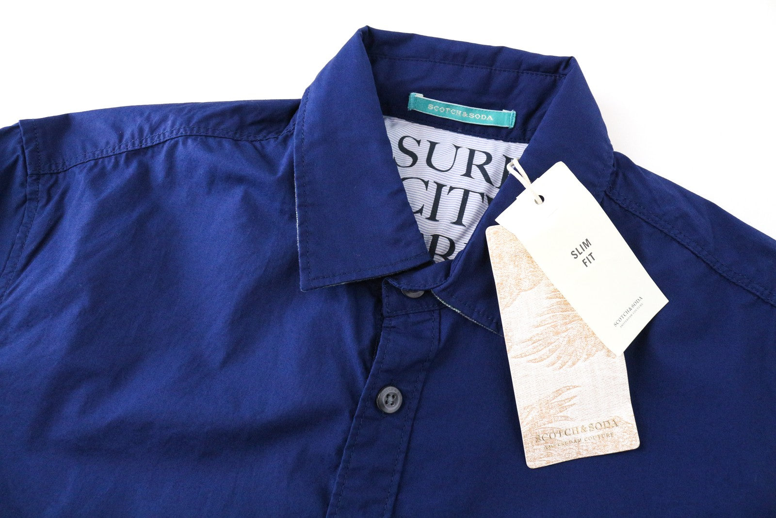 SCOTCH & SODA Ams Couture Blue Slim S Cotton Button-Up Men's Short Sleeve