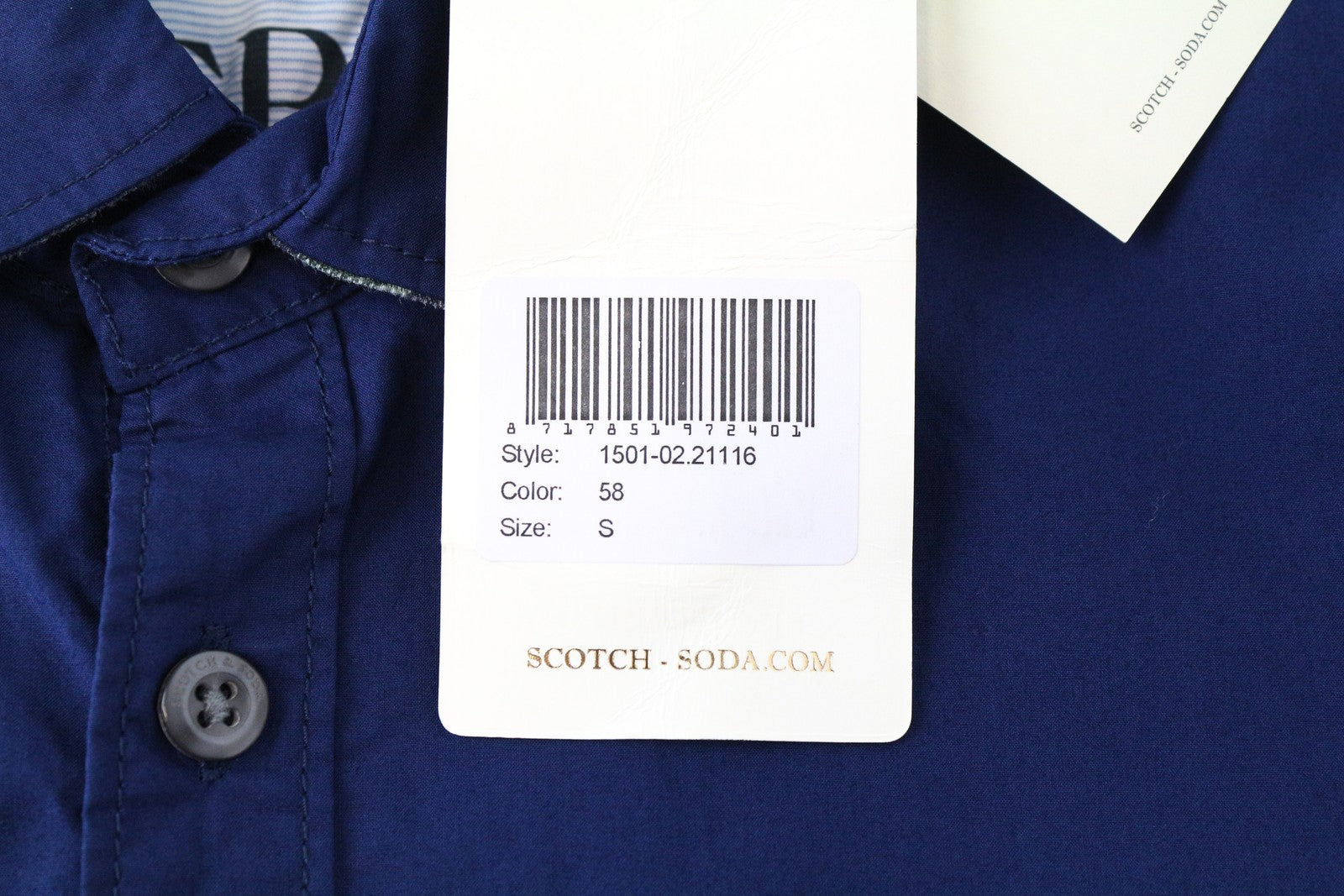 SCOTCH & SODA Ams Couture Blue Slim S Cotton Button-Up Men's Short Sleeve