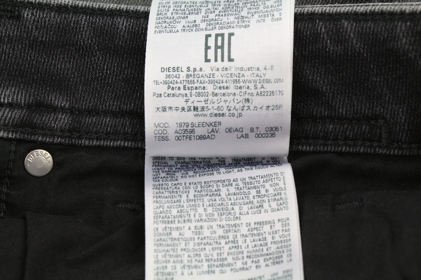 DIESEL 1979 Sleenker 0EIAG vyriški džinsai W31/L30 aptempti, žemo juosmens, skalbti džinsai 