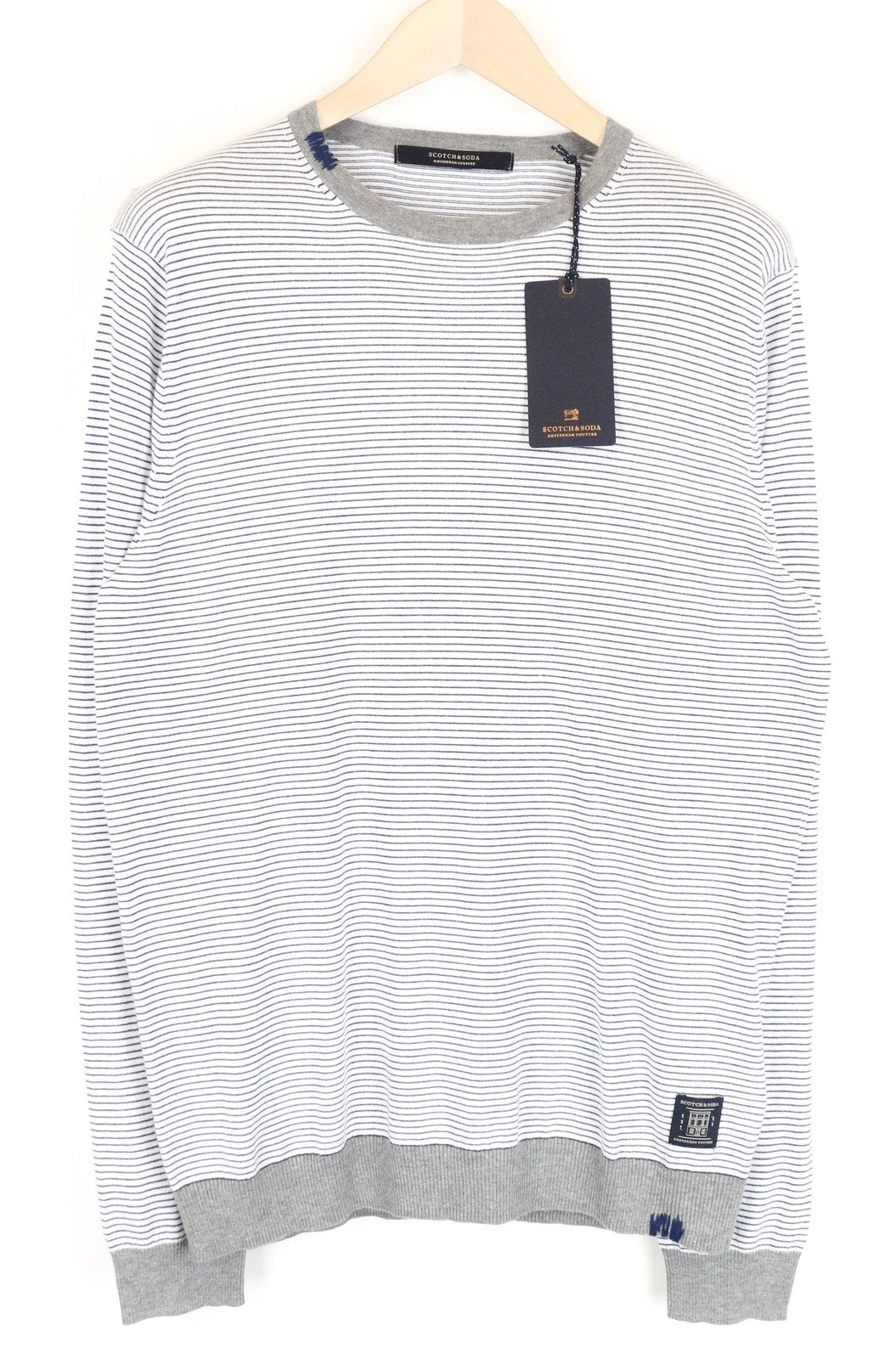 SCOTCH & SODA Ams Couture White Pullover Sweatshirt M Men's Stripe Long