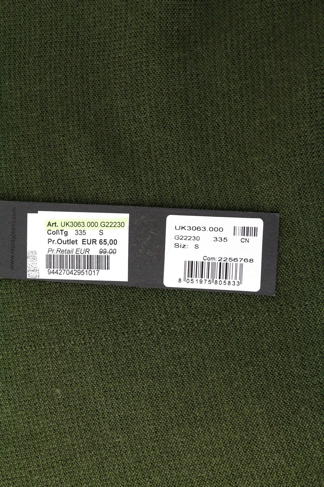 REPLAY Men's Green Wool Blend Pullover Sweatshirt S Long Sleeve Casual