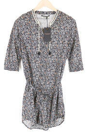 MAISON SCOTCH ~M Dress Black Lightweight Women's 3/4 Sleeve Belted Pattern