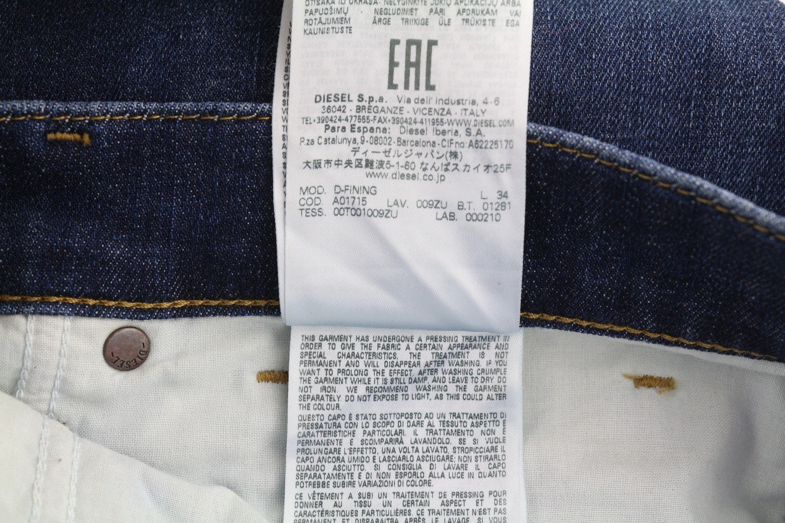 DIESEL D-Fining 009ZU Men Jeans W31/L34 Tapered Fit Stretch Buttoned Washed Blue