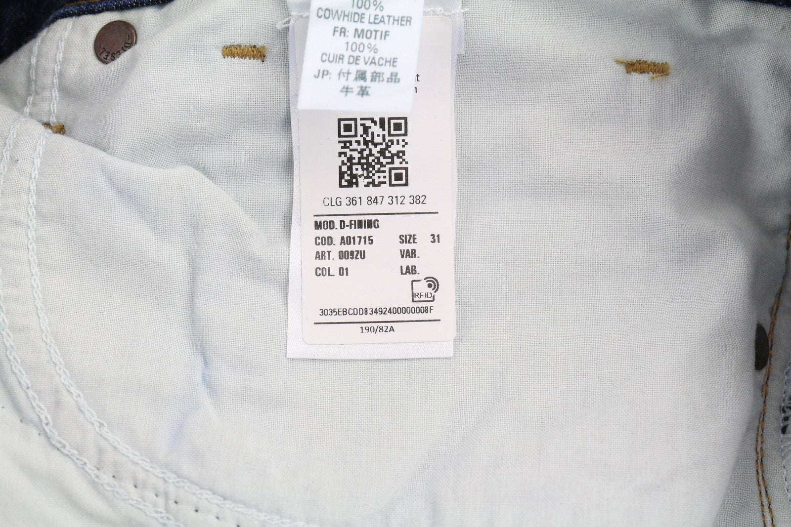 DIESEL D-Fining 009ZU Men Jeans W31/L34 Tapered Fit Stretch Buttoned Washed Blue