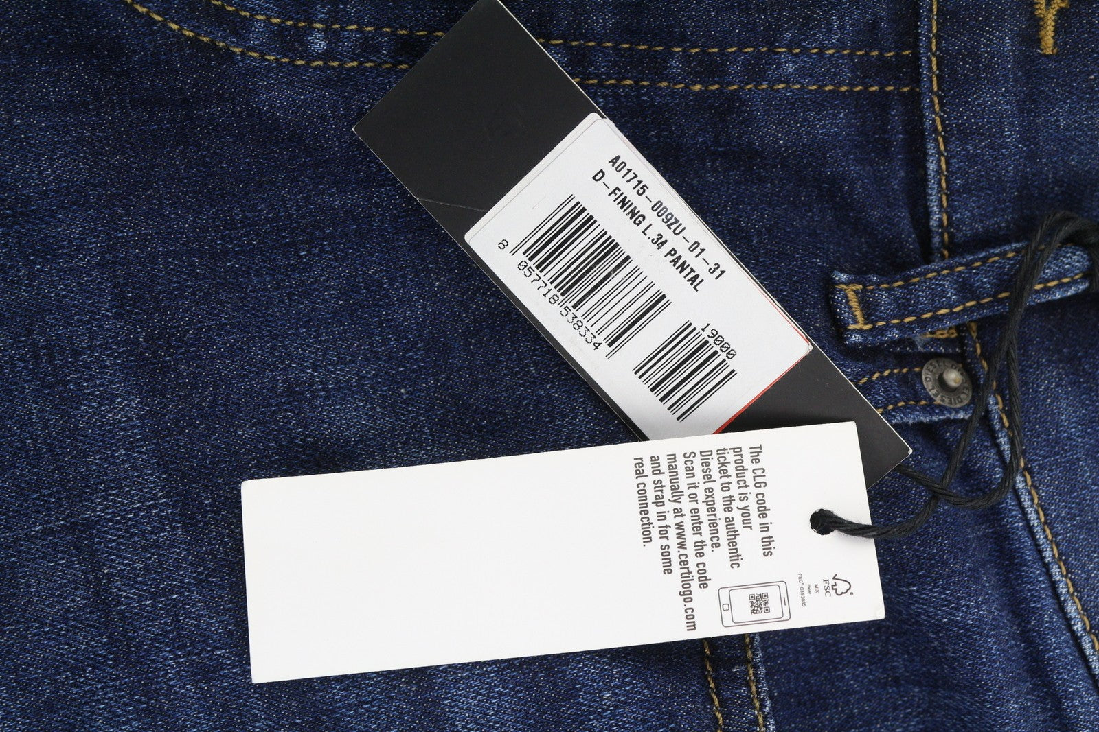 DIESEL D-Fining 009ZU Men Jeans W31/L34 Tapered Fit Stretch Buttoned Washed Blue