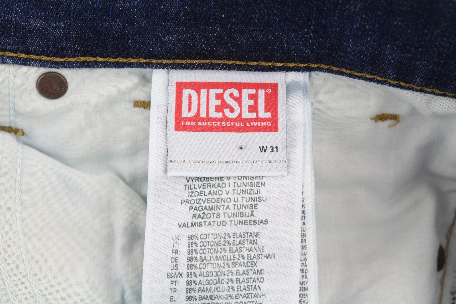 DIESEL D-Fining 009ZU Men Jeans W31/L34 Tapered Fit Stretch Buttoned Washed Blue