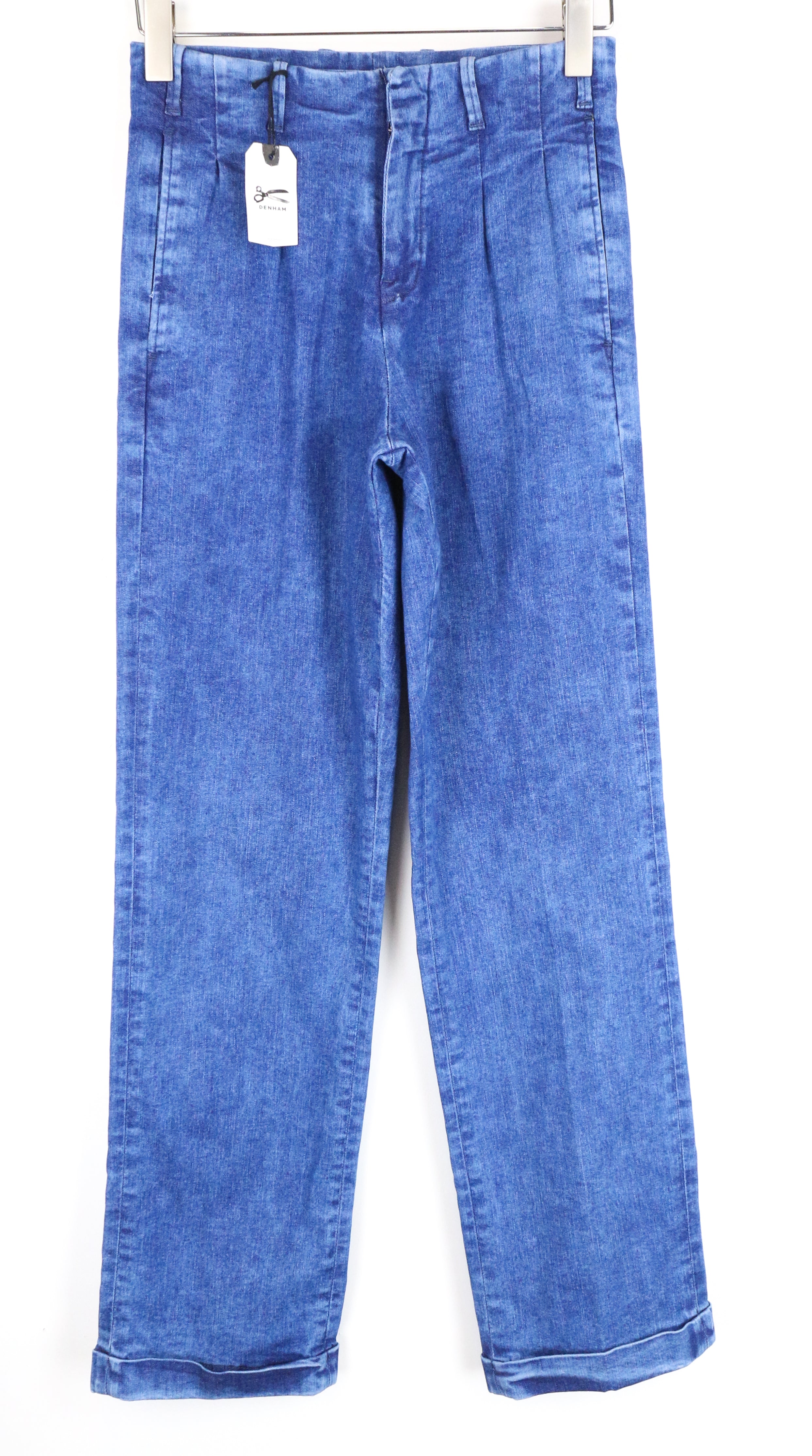 DENHAM Judy Flare Women's Jeans W26/L32 Blue Stretchy Cotton High Waist Pleated
