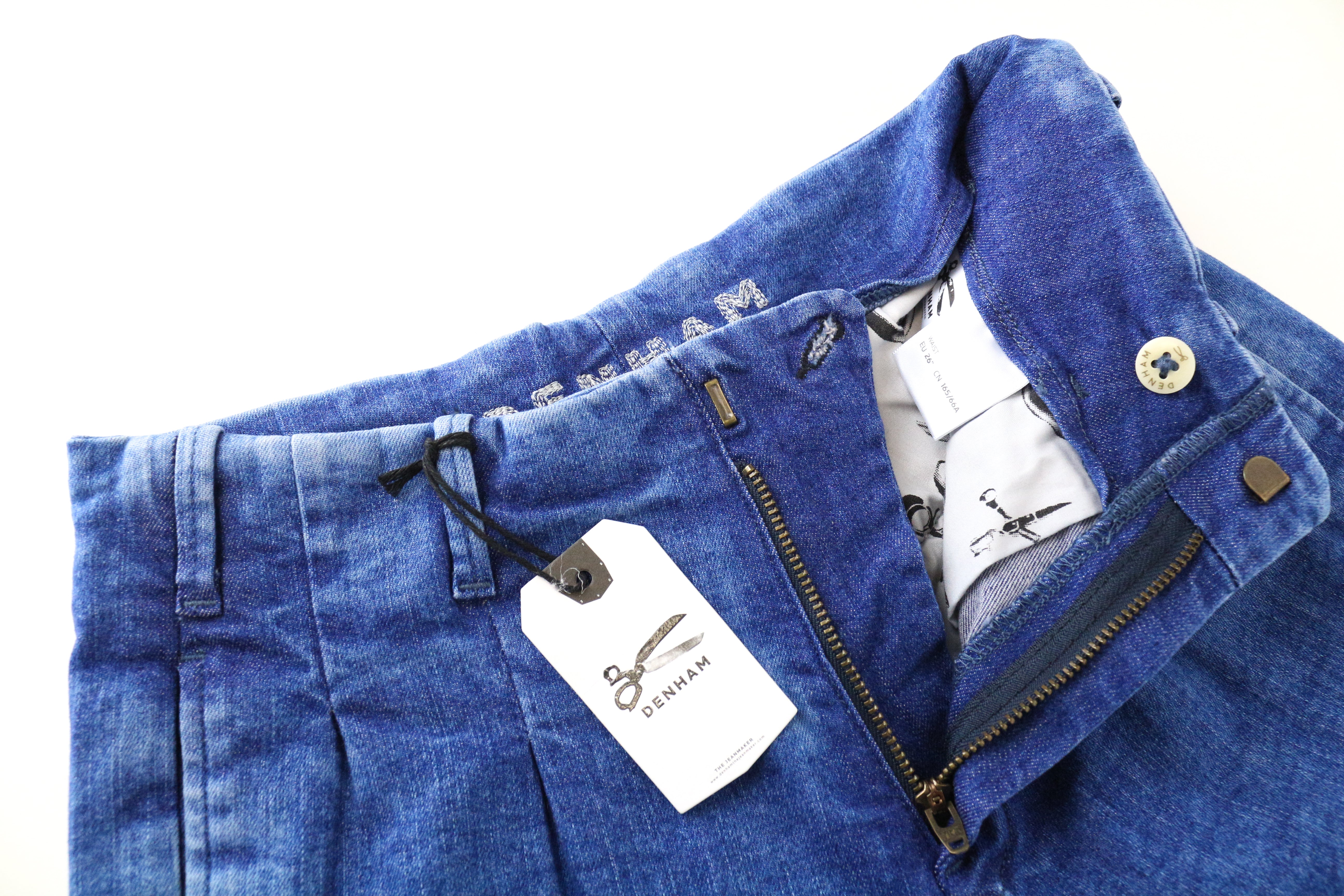 DENHAM Judy Flare Women's Jeans W26/L32 Blue Stretchy Cotton High Waist Pleated