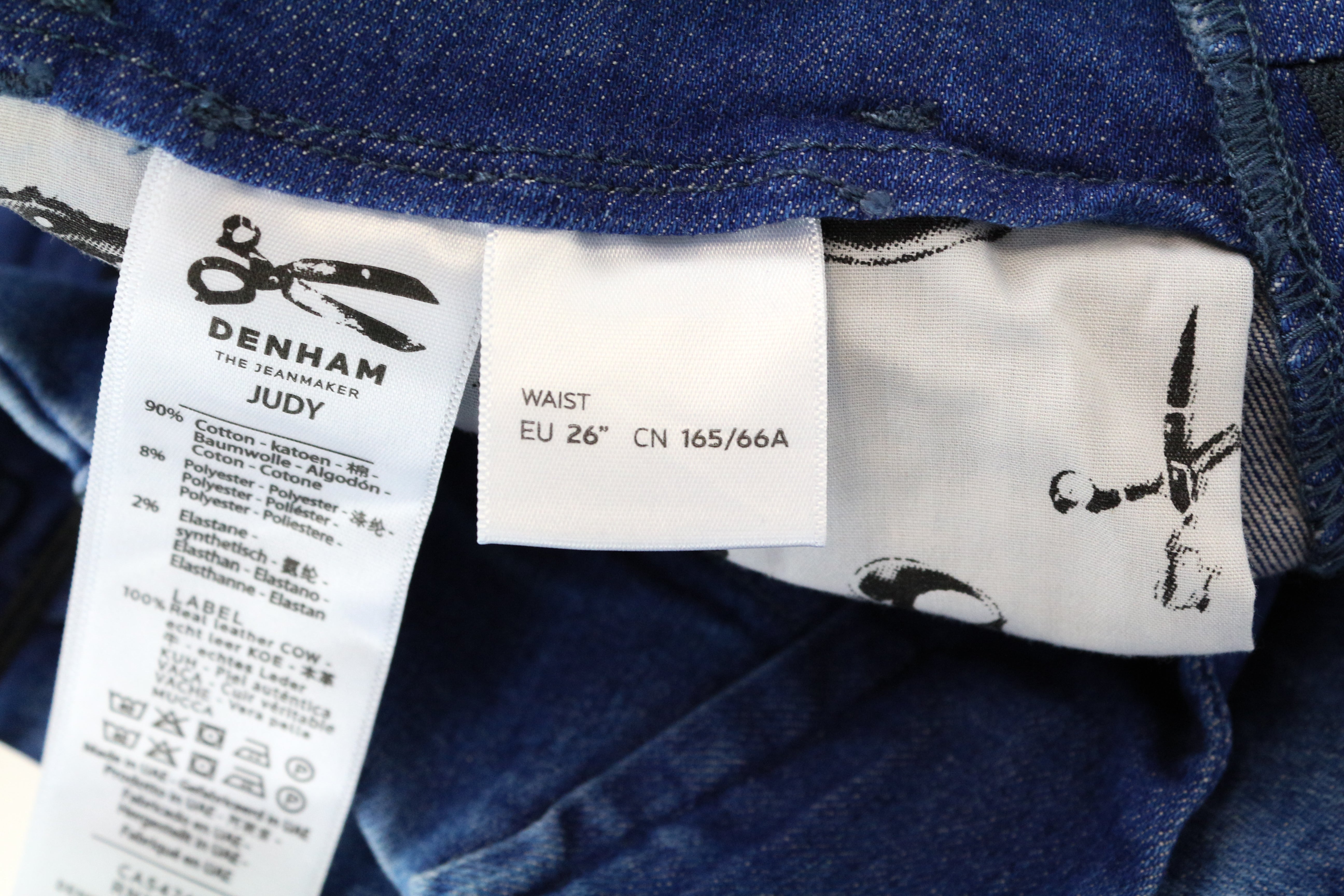 DENHAM Judy Flare Women's Jeans W26/L32 Blue Stretchy Cotton High Waist Pleated