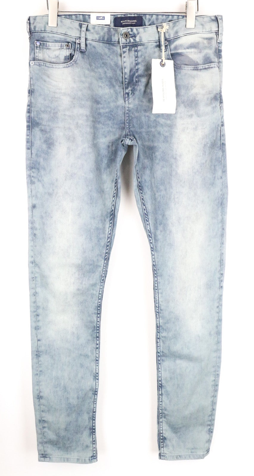 SCOTCH &amp; SODA Skim W33/L34 skalbto džinso aptempti mėlyni tamprūs vyriški džinsai 