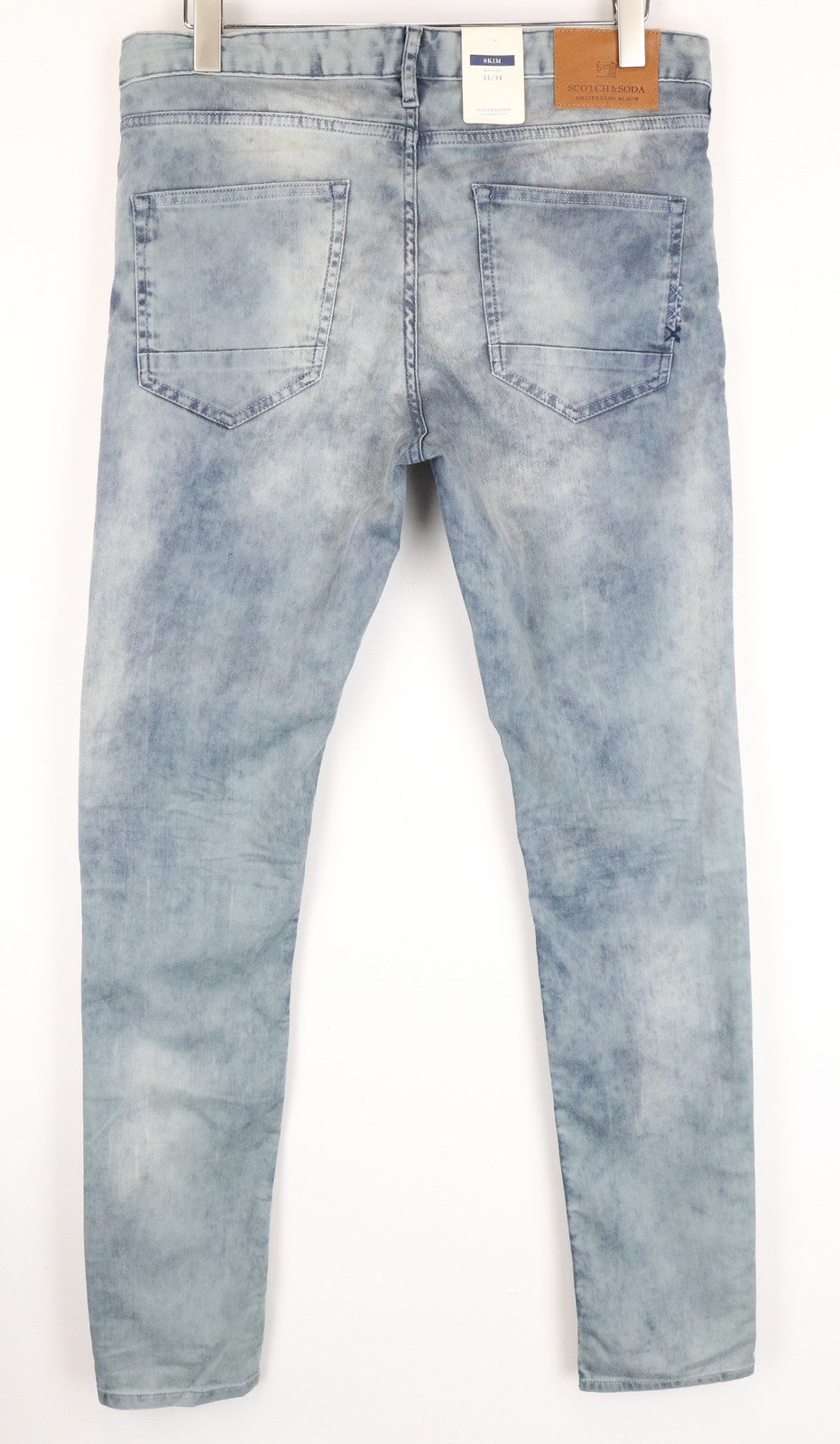SCOTCH &amp; SODA Skim W33/L34 skalbto džinso aptempti mėlyni tamprūs vyriški džinsai 