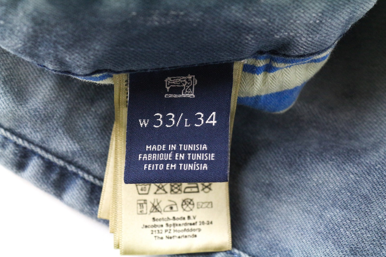 SCOTCH &amp; SODA Skim W33/L34 skalbto džinso aptempti mėlyni tamprūs vyriški džinsai 