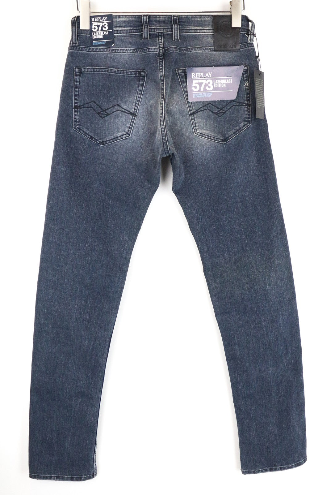 REPLAY Grover Straight džinsai W29/L34 mėlyni tamprūs medvilniniai skalbto kirpimo vyriški džinsai 