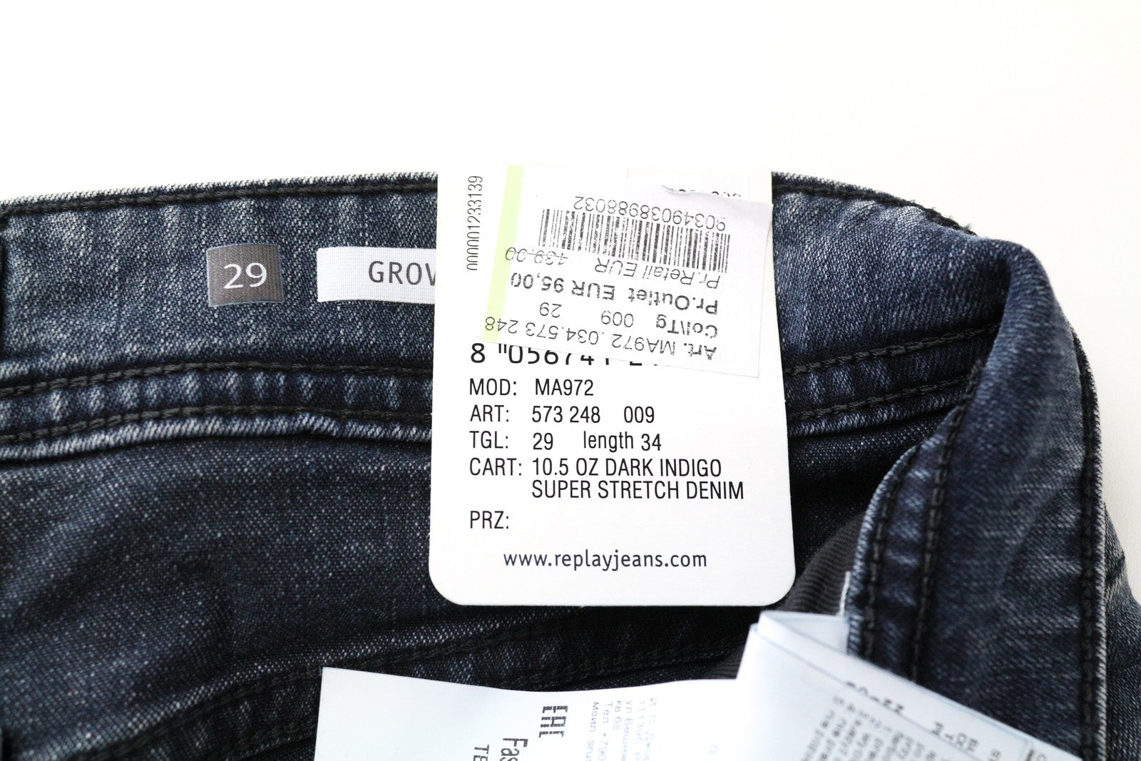 REPLAY Grover Straight džinsai W29/L34 mėlyni tamprūs medvilniniai skalbto kirpimo vyriški džinsai 