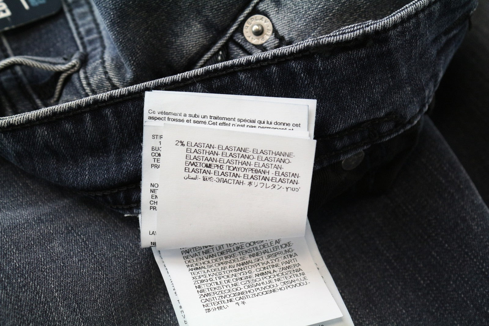 REPLAY Grover Straight džinsai W29/L34 mėlyni tamprūs medvilniniai skalbto kirpimo vyriški džinsai 