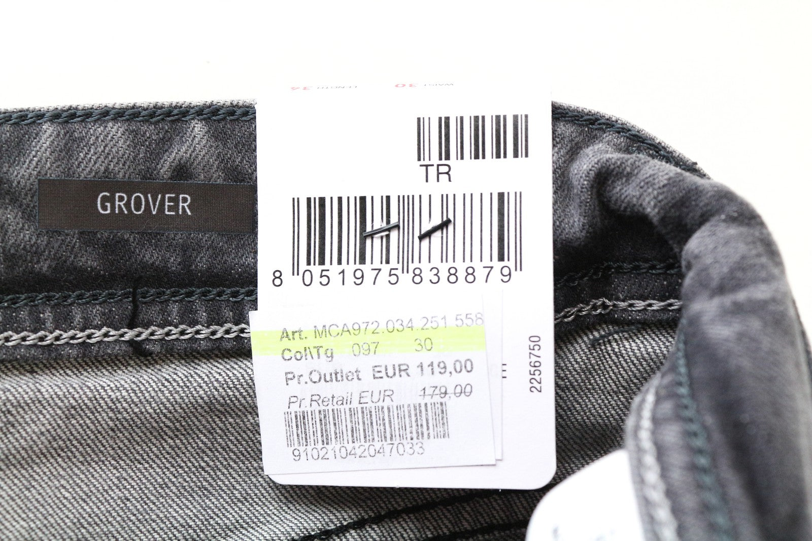 REPLAY Grover W30/L34 Straight Selvedge Grey Stretchy Cotton Washed Men Jeans