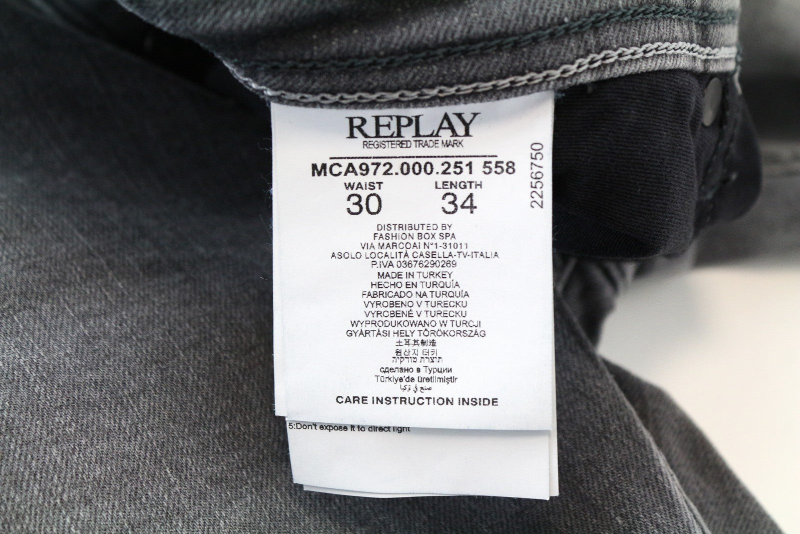 REPLAY Grover W30/L34 Straight Selvedge Grey Stretchy Cotton Washed Men Jeans