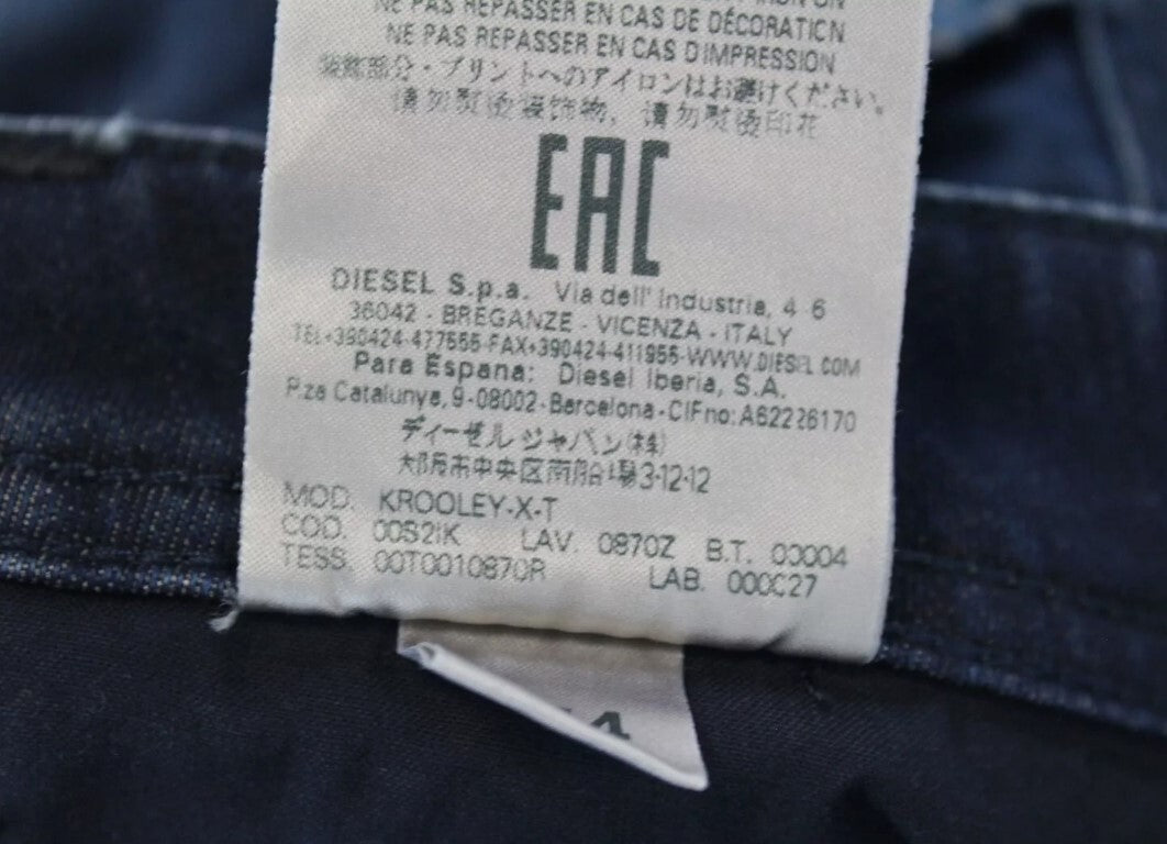 DIESEL Krooley-X-T 0870Z Mens Jeans W28 Blue Jogg Stretchy Distressed Slim