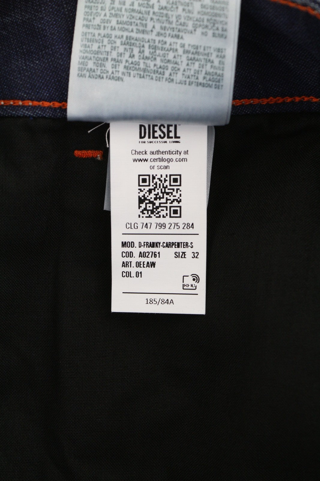 DIESEL D-Franky Carp Jogg 0EEAW Men Jeans W32 Straight Fit Stretch Zip RRP€200