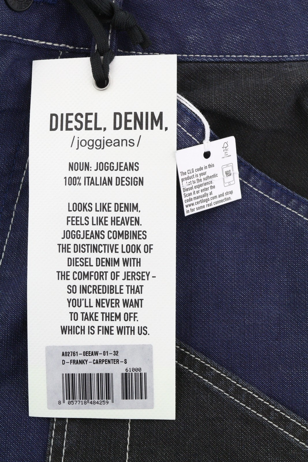 DIESEL D-Franky Carp Jogg 0EEAW Men Jeans W32 Straight Fit Stretch Zip RRP€200