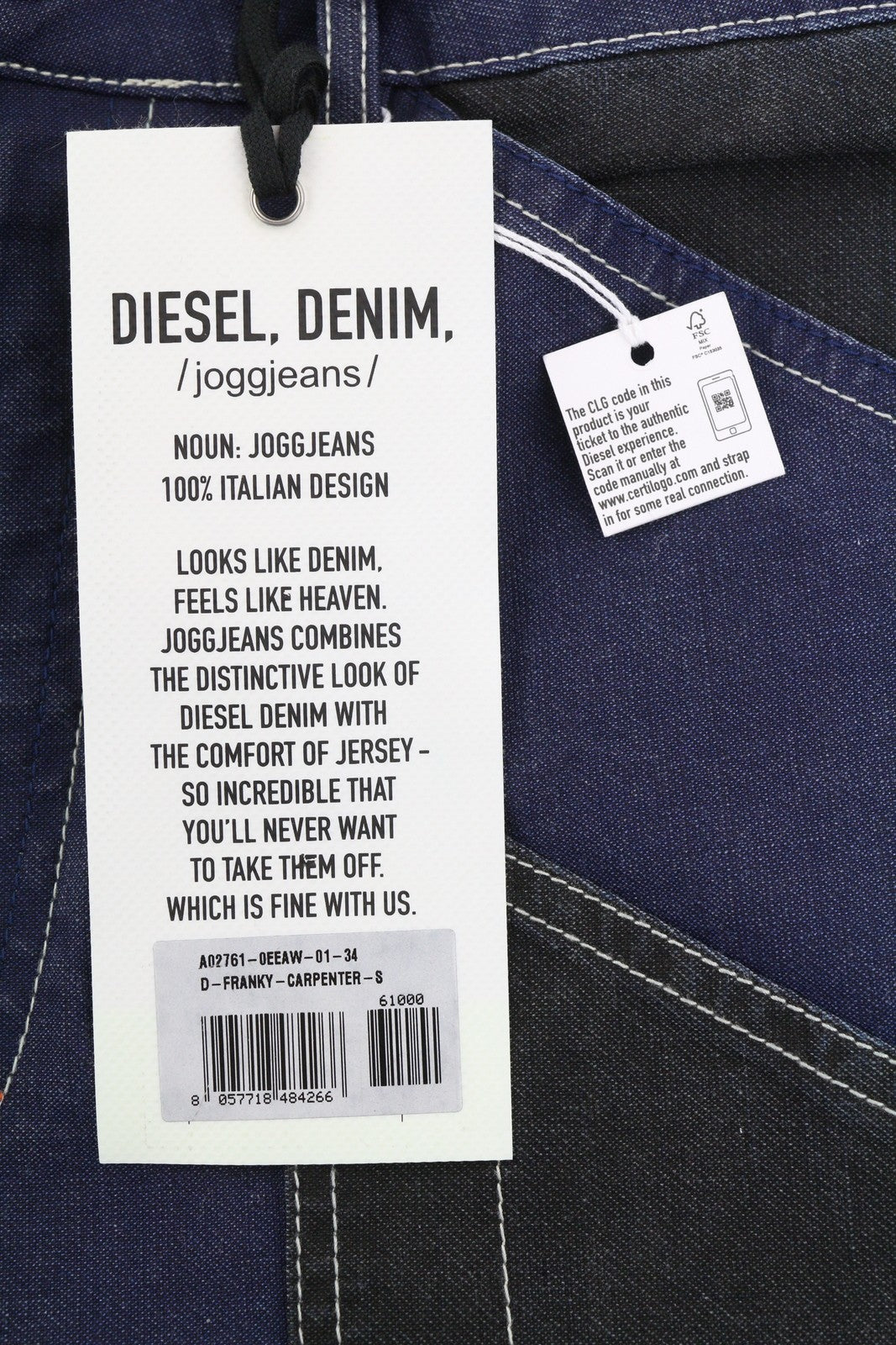 DIESEL D-Franky Carp Jogg 0EEAW Men Jeans W34 Straight Fit Stretch Zip RRP€200