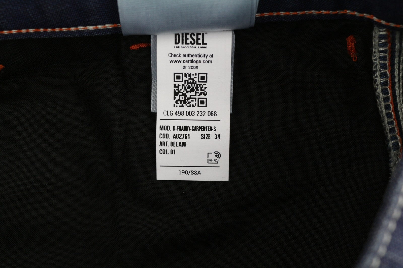 DIESEL D-Franky Carp Jogg 0EEAW Men Jeans W34 Straight Fit Stretch Zip RRP€200