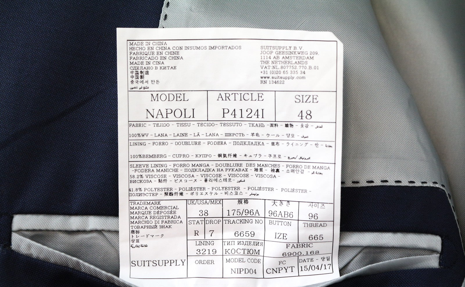 SUITSUPPLY Napoli Men Blazer UK38R Blue Super  Wool Dress Dress