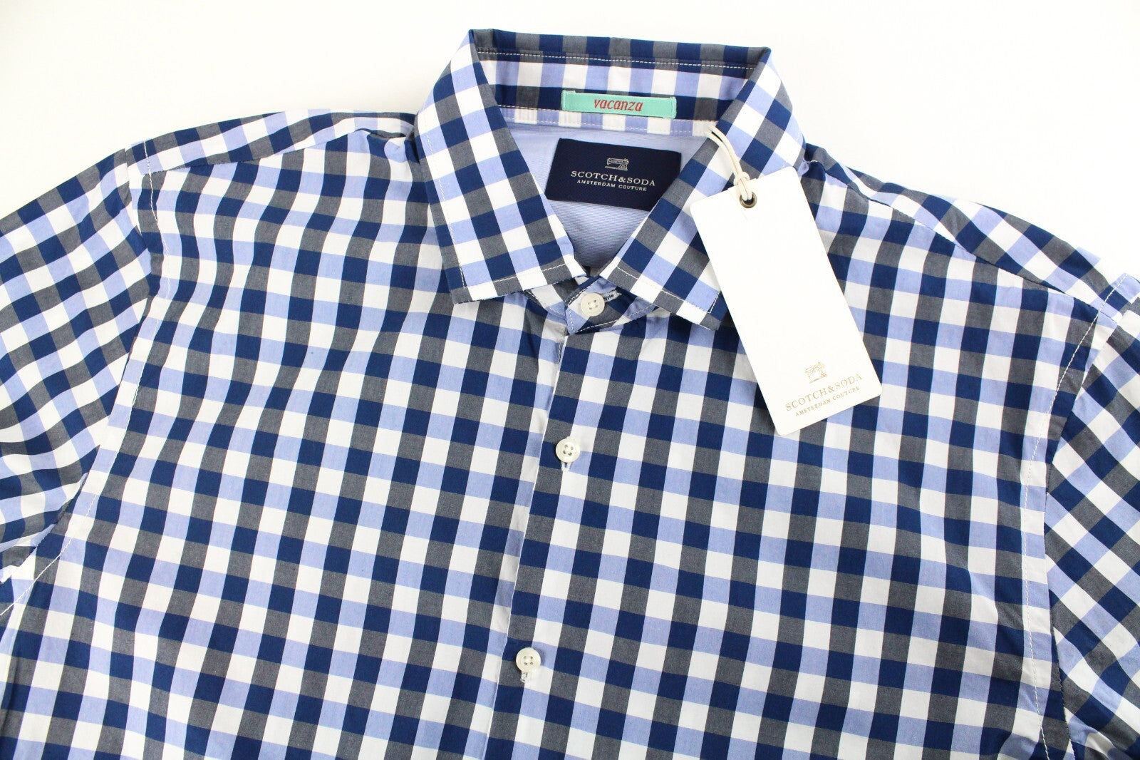 SCOTCH & SODA Couture Mens Shirt M Blue Checked Cotton Long Sleeved Collared