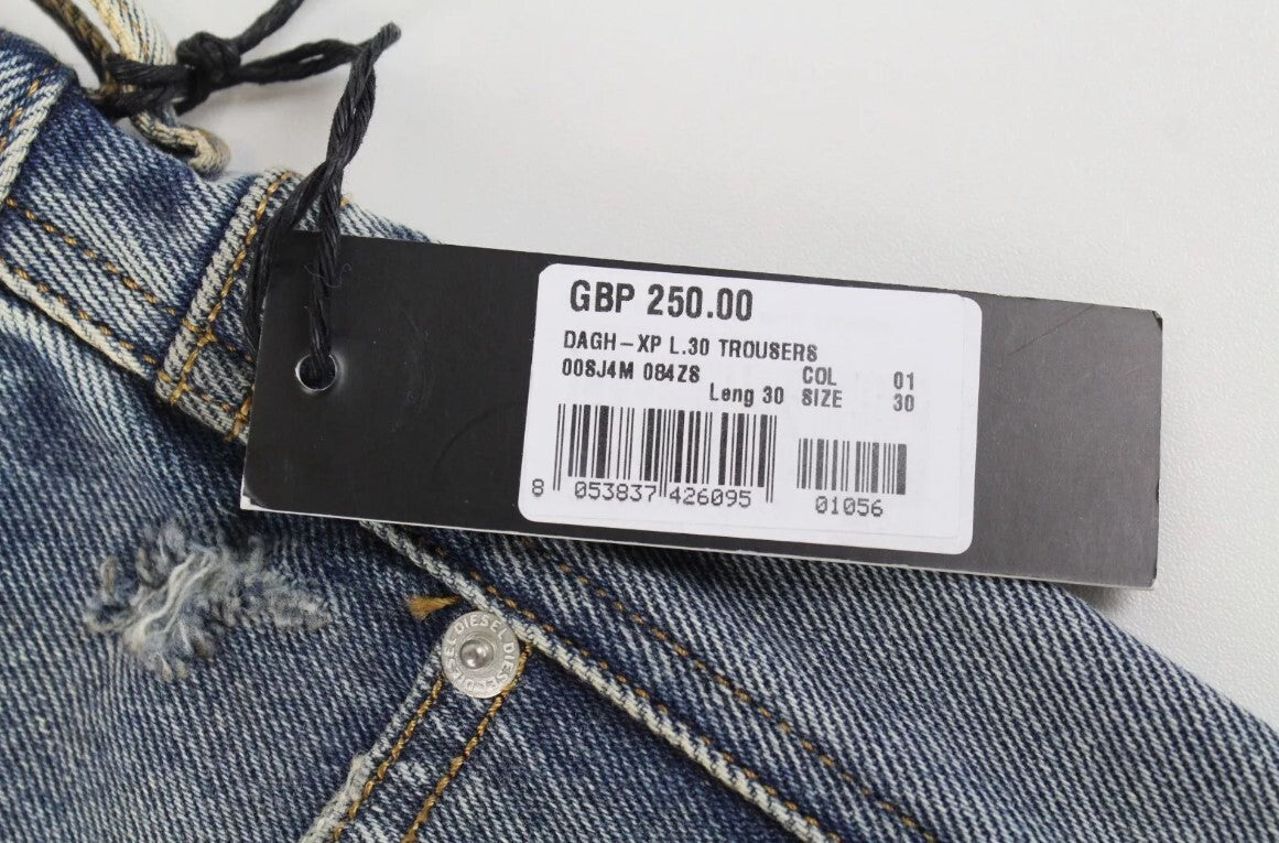 DIESEL Dagh-XP 084ZS Mens Jeans W30/L30 Blue Straight  Cotton Ripped Washed