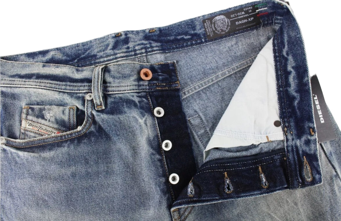 DIESEL Dagh-XP 084ZS Mens Jeans W30/L30 Blue Straight  Cotton Ripped Washed