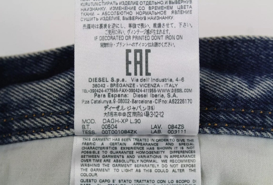 DIESEL Dagh-XP 084ZS Mens Jeans W30/L30 Blue Straight  Cotton Ripped Washed