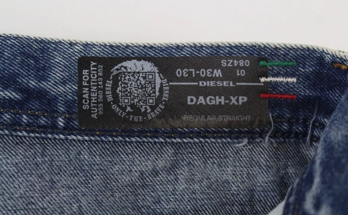 DIESEL Dagh-XP 084ZS Mens Jeans W30/L30 Blue Straight  Cotton Ripped Washed