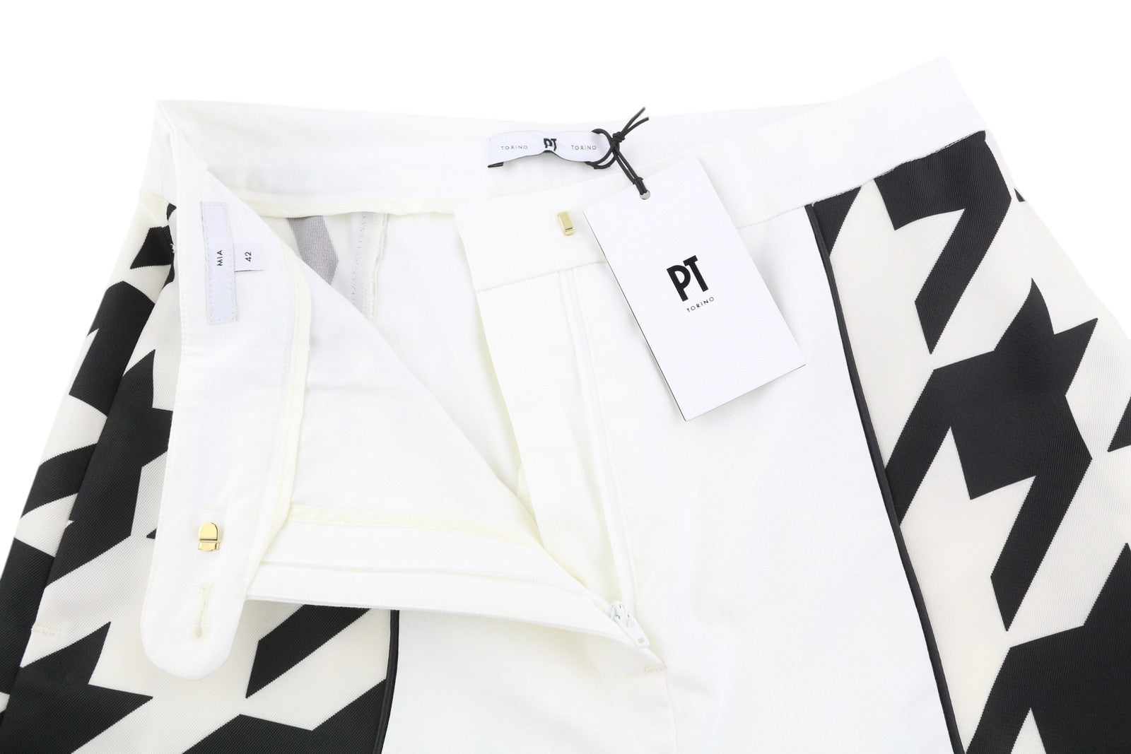 PT TORINO Mia Women Trousers 42 W26 White Flared Leg Patterned Ankle Length