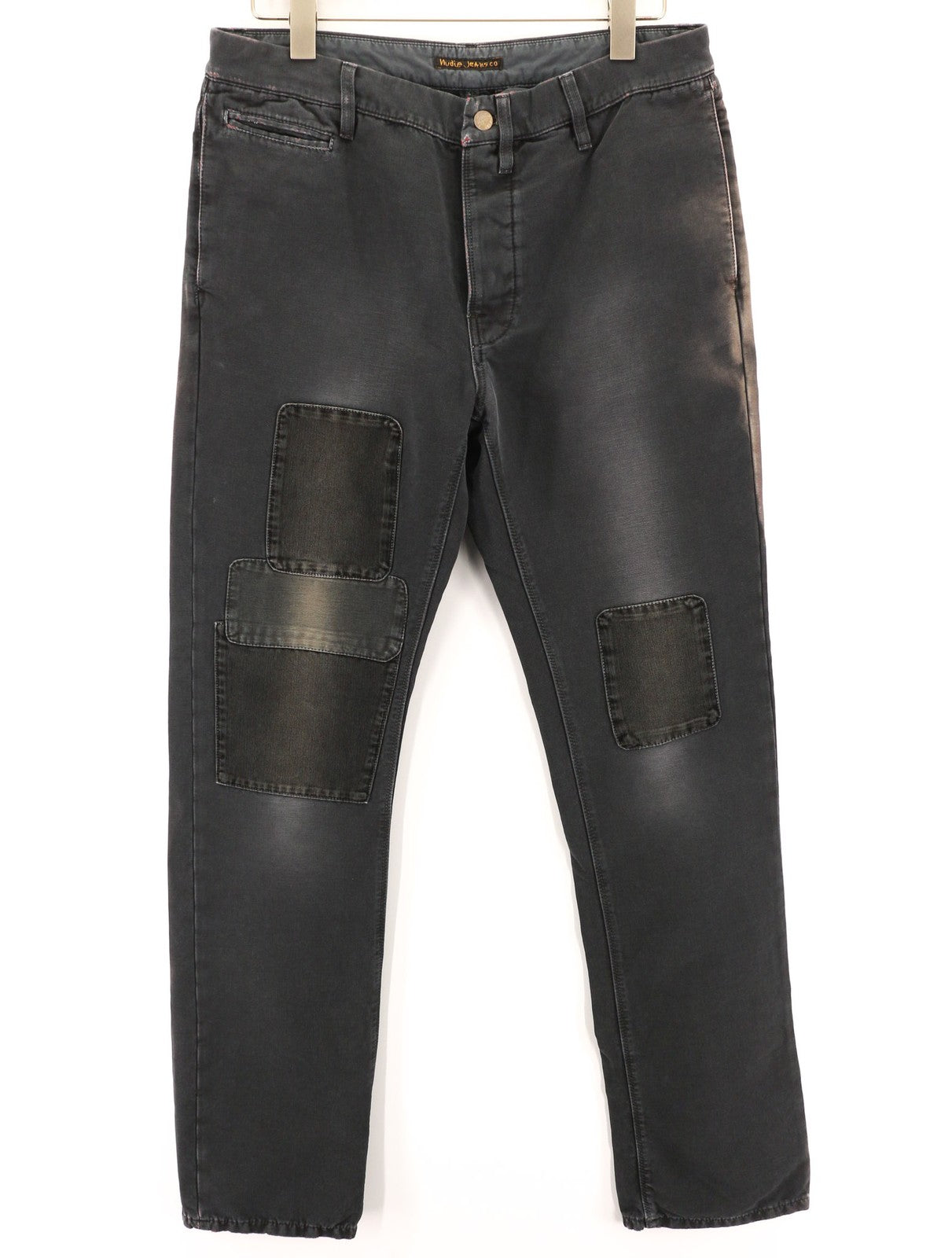 NUDIE JEANS Khaki Mens Trousers W32/L34 Regular  Cotton Stretchy Patched Black